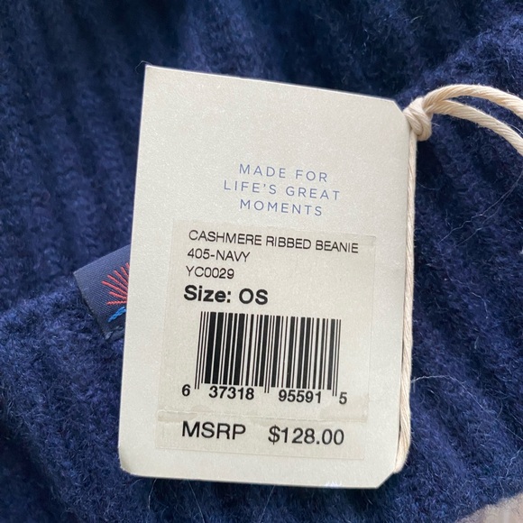 Faherty Midnight Blue Cashmere Ribbed Beanie Hat NWT - Picture 4 of 6